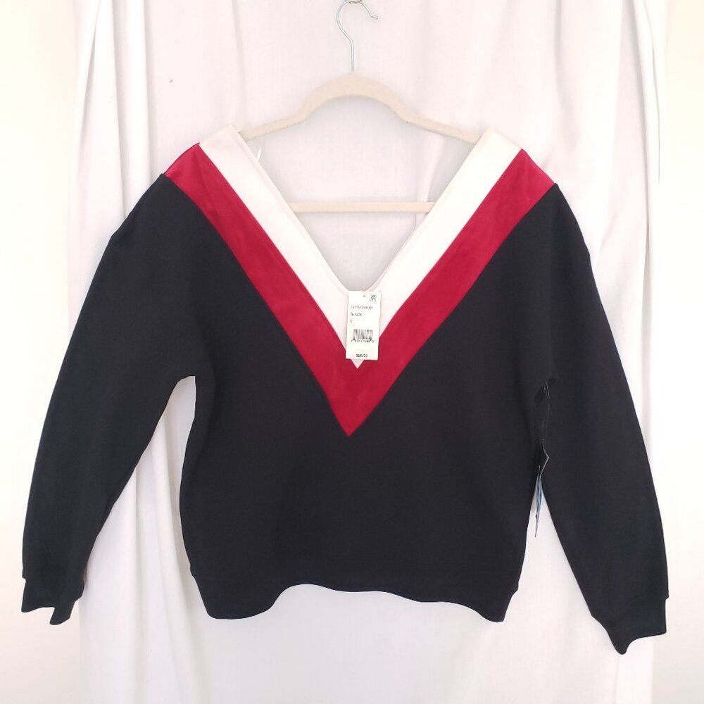 Kendall and Kylie Red White and Black V Neck Colorblock Sweater Size S